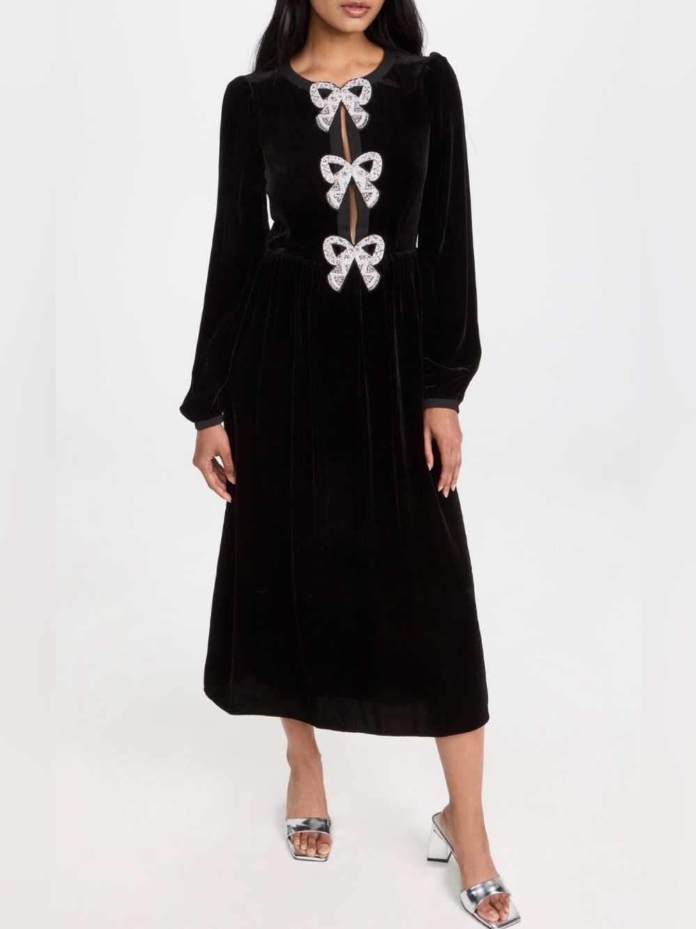 Saloni Black Camille Bows Dress NEW NWT